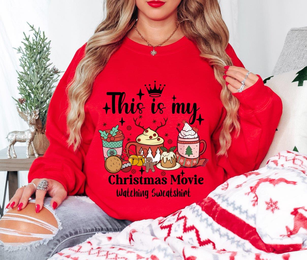 Christmas Movie Watching Sweatshirt - Crewneck Sweatshirt